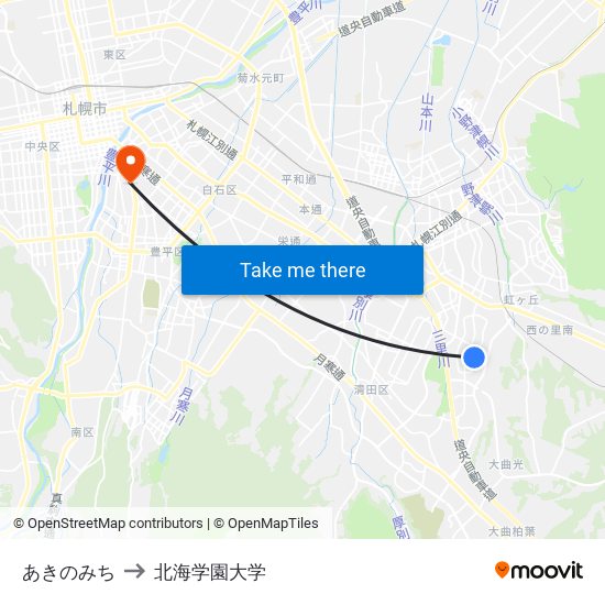 あきのみち to 北海学園大学 map