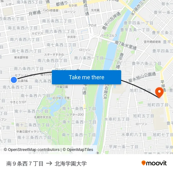 南９条西７丁目 to 北海学園大学 map