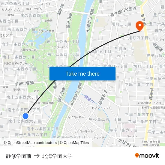静修学園前 to 北海学園大学 map