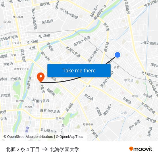 北郷２条４丁目 to 北海学園大学 map
