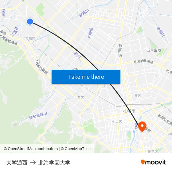 大学通西 to 北海学園大学 map