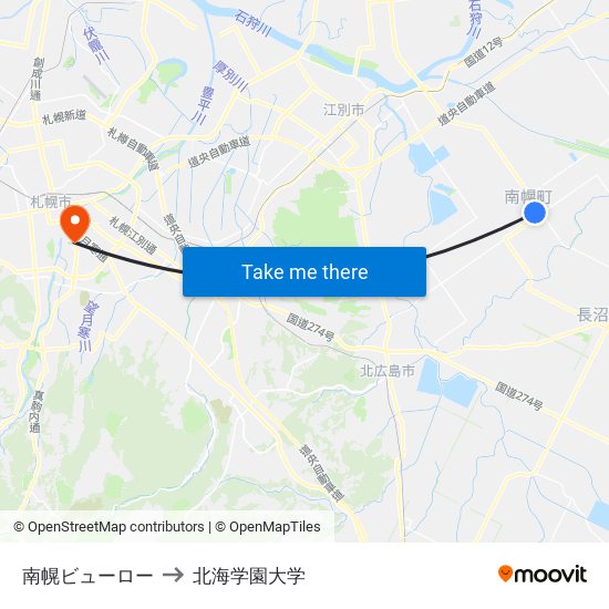 南幌ビューロー to 北海学園大学 map