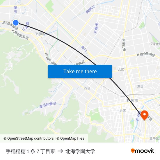 手稲稲穂１条７丁目東 to 北海学園大学 map