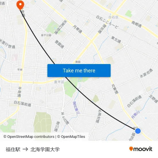 福住駅 to 北海学園大学 map