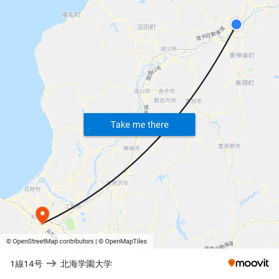 1線14号 to 北海学園大学 map