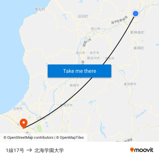 1線17号 to 北海学園大学 map