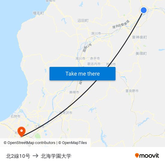 北2線10号 to 北海学園大学 map