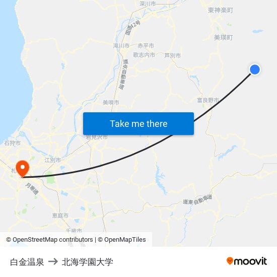 白金温泉 to 北海学園大学 map