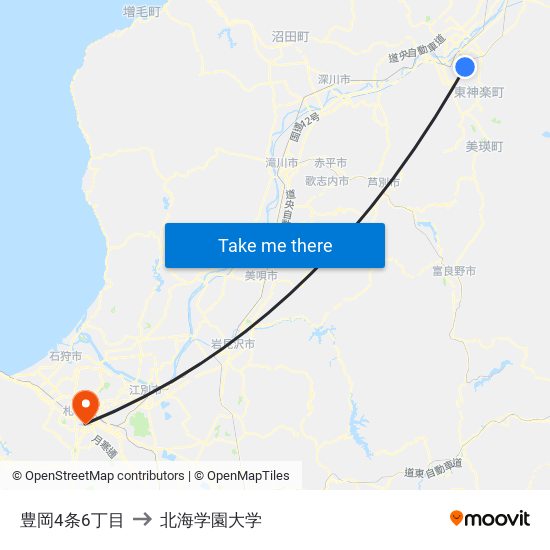 豊岡4条6丁目 to 北海学園大学 map