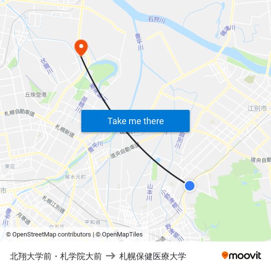 北翔大学前・札学院大前 to 札幌保健医療大学 map