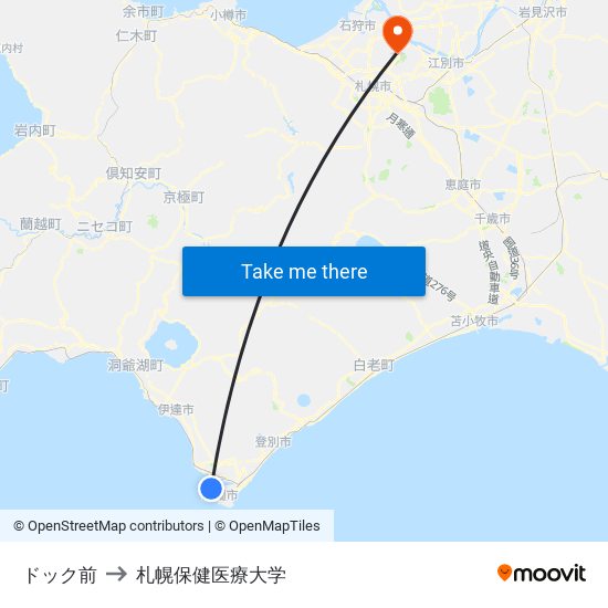 ドック前 to 札幌保健医療大学 map