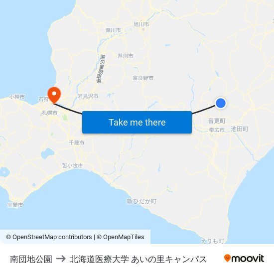 南団地公園 to 北海道医療大学 あいの里キャンパス map