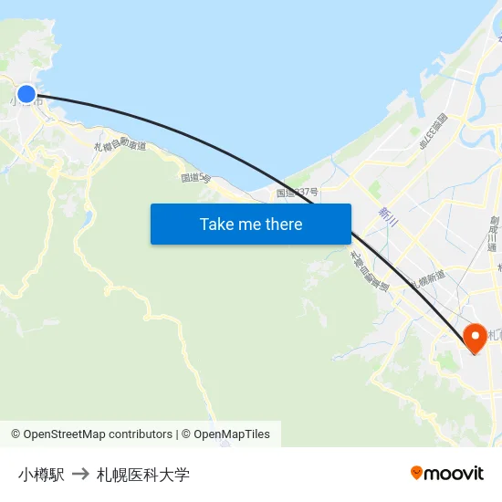 小樽駅 to 札幌医科大学 map