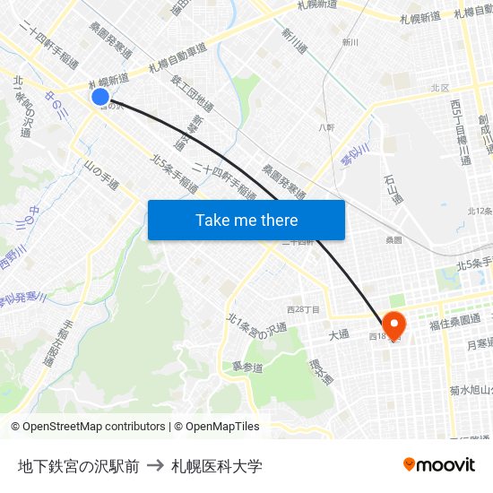 地下鉄宮の沢駅前 to 札幌医科大学 map