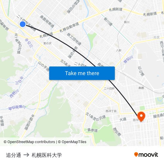 追分通 to 札幌医科大学 map