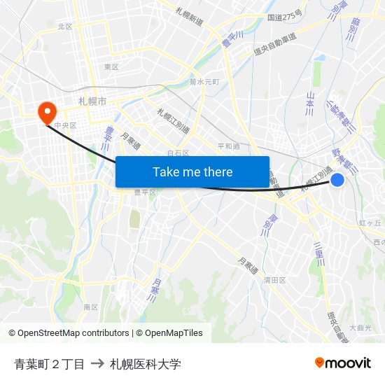 青葉町２丁目 to 札幌医科大学 map