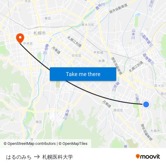 はるのみち to 札幌医科大学 map