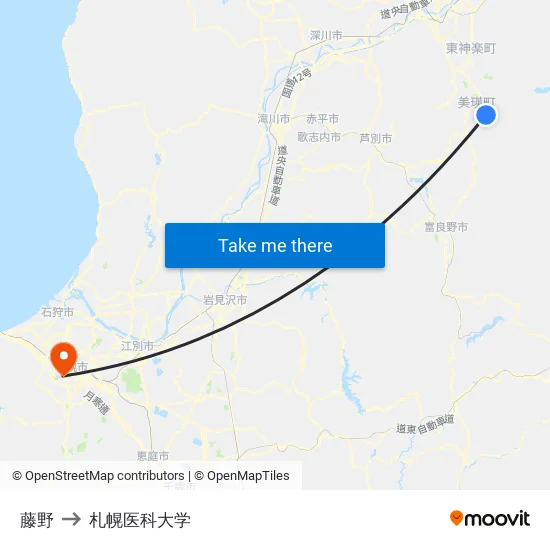 藤野 to 札幌医科大学 map