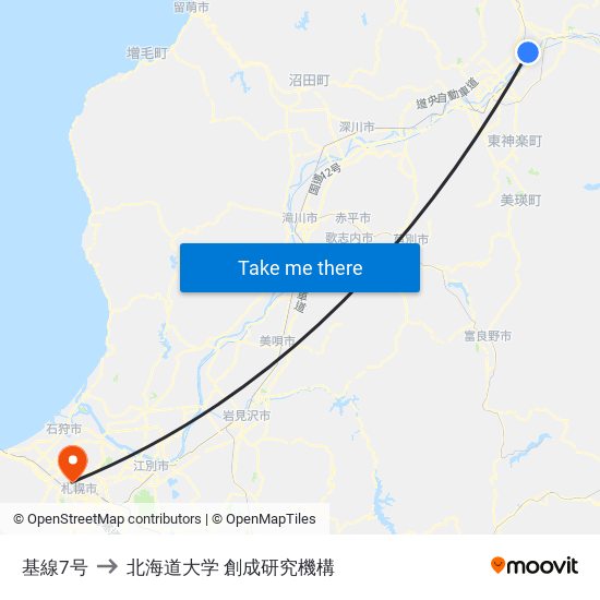 基線7号 to 北海道大学 創成研究機構 map