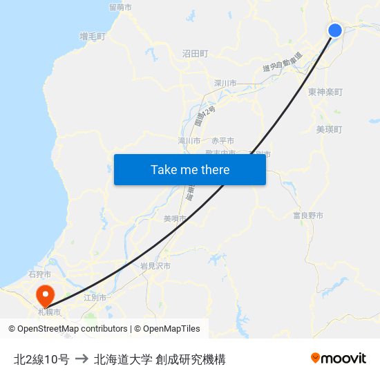 北2線10号 to 北海道大学 創成研究機構 map