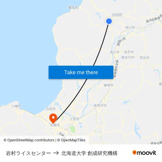 岩村ライスセンター to 北海道大学 創成研究機構 map