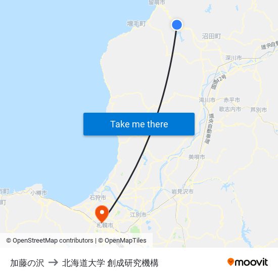 加藤の沢 to 北海道大学 創成研究機構 map