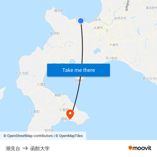 潮見台 to 函館大学 map