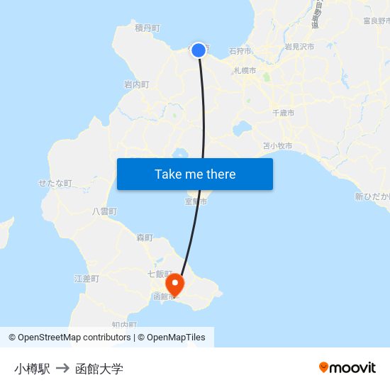 小樽駅 to 函館大学 map