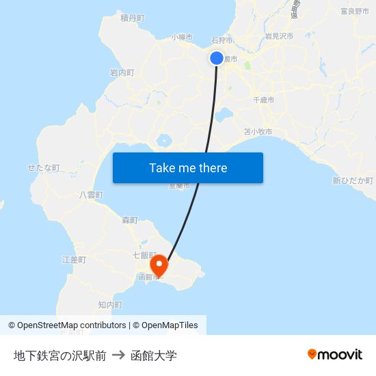地下鉄宮の沢駅前 to 函館大学 map