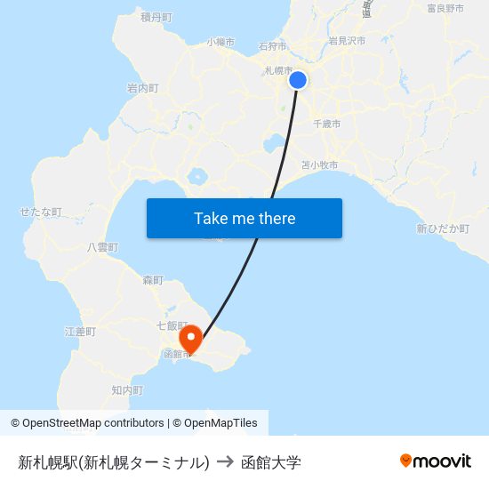 新札幌駅(新札幌ターミナル) to 函館大学 map