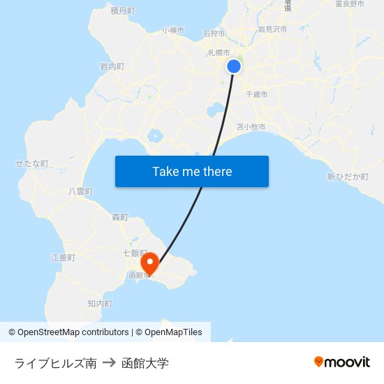 ライブヒルズ南 to 函館大学 map