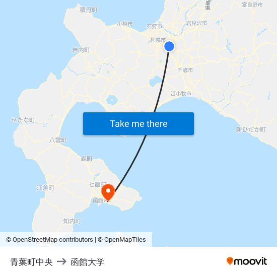 青葉町中央 to 函館大学 map