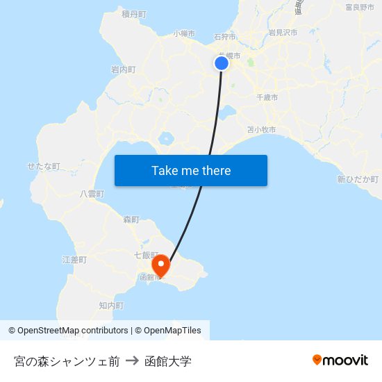 宮の森シャンツェ前 to 函館大学 map