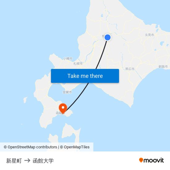 新星町 to 函館大学 map