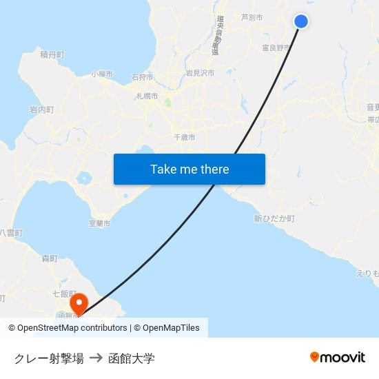 クレー射撃場 to 函館大学 map