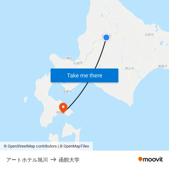 アートホテル旭川 to 函館大学 map