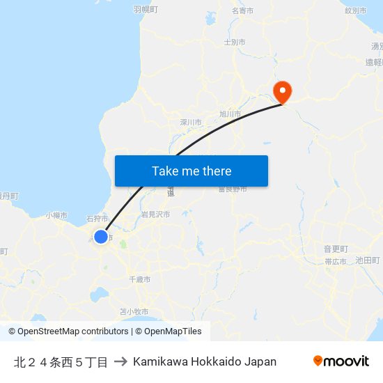 北２４条西５丁目 to Kamikawa Hokkaido Japan map