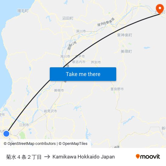 菊水４条２丁目 to Kamikawa Hokkaido Japan map