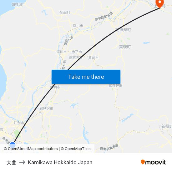 大曲 to Kamikawa Hokkaido Japan map