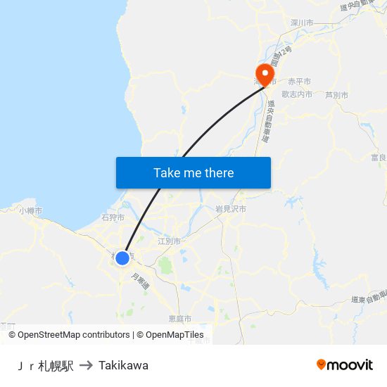 Ｊｒ札幌駅 to Takikawa map