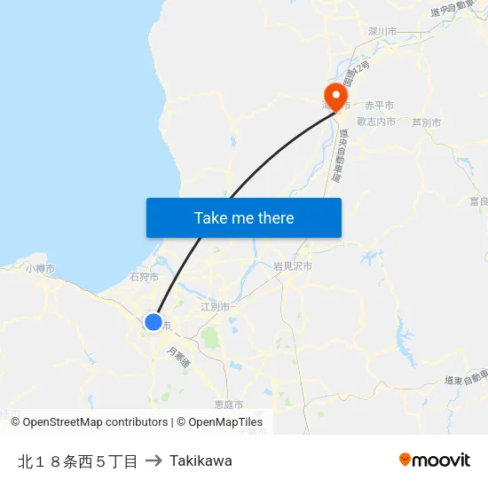 North 18-jo West 5-chome to Takikawa map