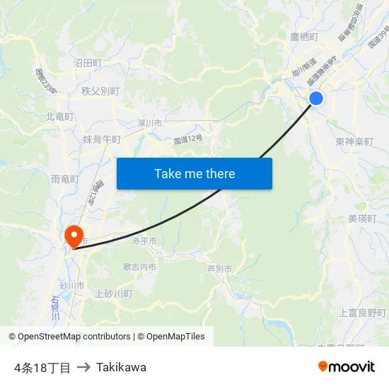 4-jo 18-chome to Takikawa map