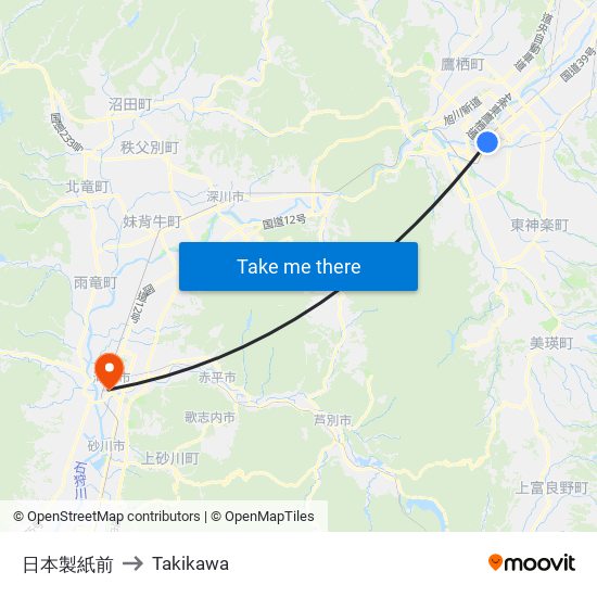 日本製紙前 to Takikawa map