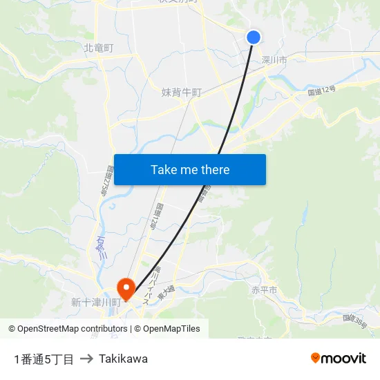 1番通5丁目 to Takikawa map