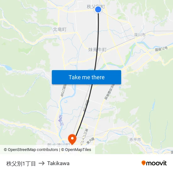 秩父別1丁目 to Takikawa map