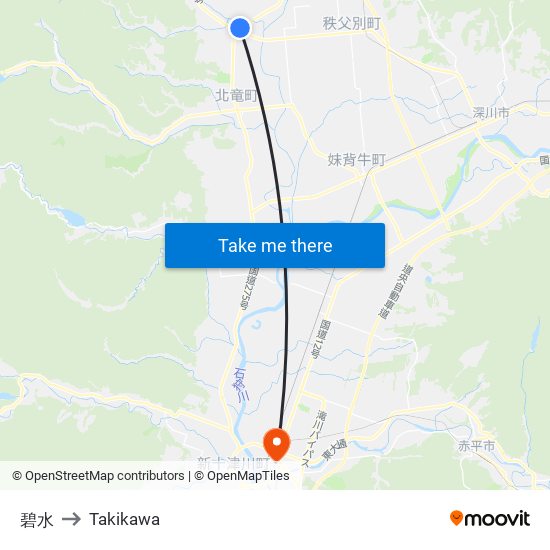 碧水 to Takikawa map