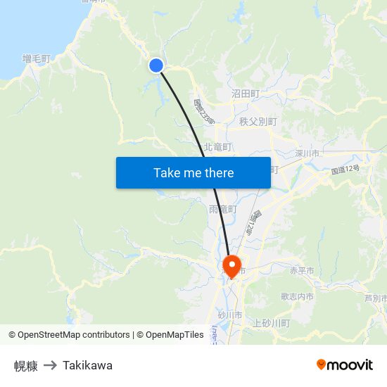 幌糠 to Takikawa map