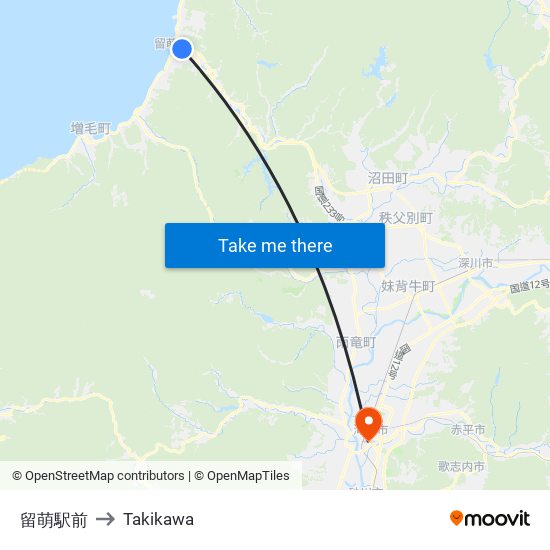 留萌駅前 to Takikawa map