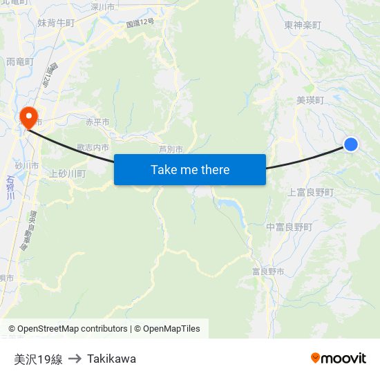 美沢19線 to Takikawa map