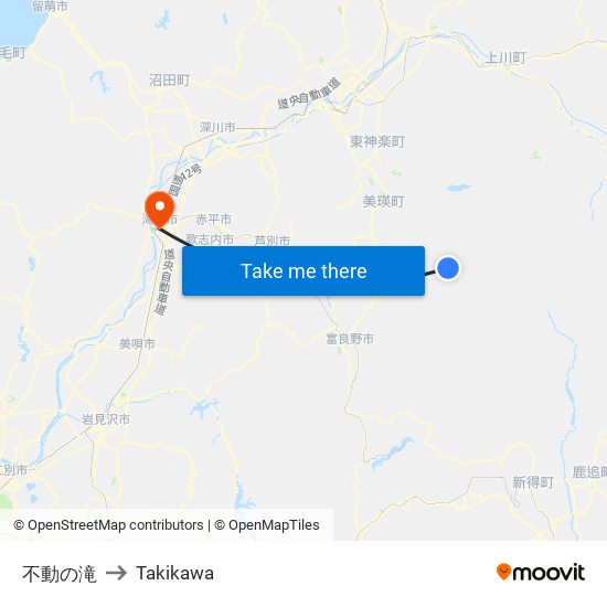 不動の滝 to Takikawa map